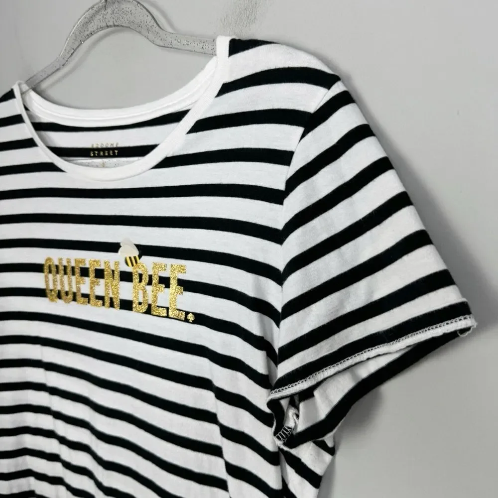 KATE SPADE | Queen Bee Black/White Striped Short Sleeve Shirt Women’s Size M